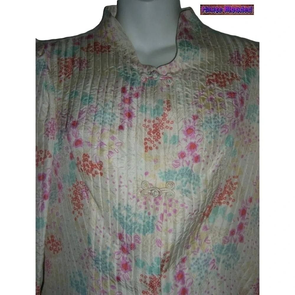 Vintage 70's 80's Icinoo Silk Floral Cottagecore Floral Blouse Skirt Outfit Boho